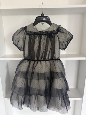 Janie and Jack Black Sheer Dot Tiered Party Dress